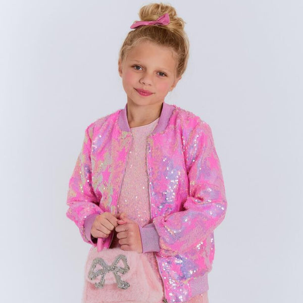 Pink Stars Sequin Bomber