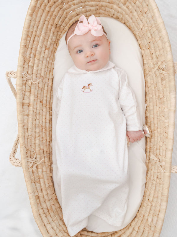 Rocking Horse Day Gown- Pink Bitty Dot