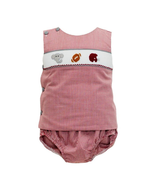 Crimson Gingham Spirit Trio Smock Diaper Set- Boys