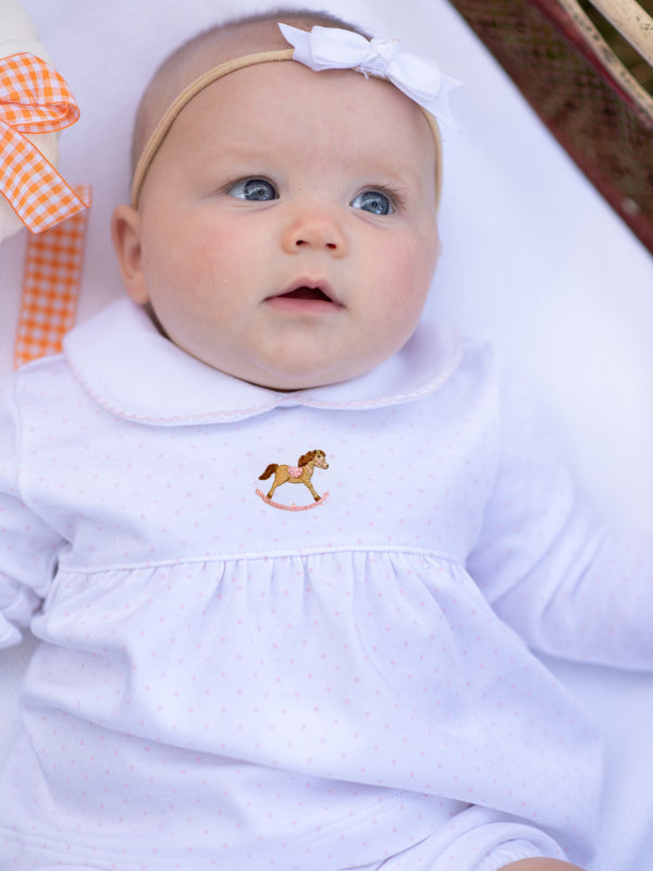 Rocking Horse Bloomer Set- Pink Bitty Dot