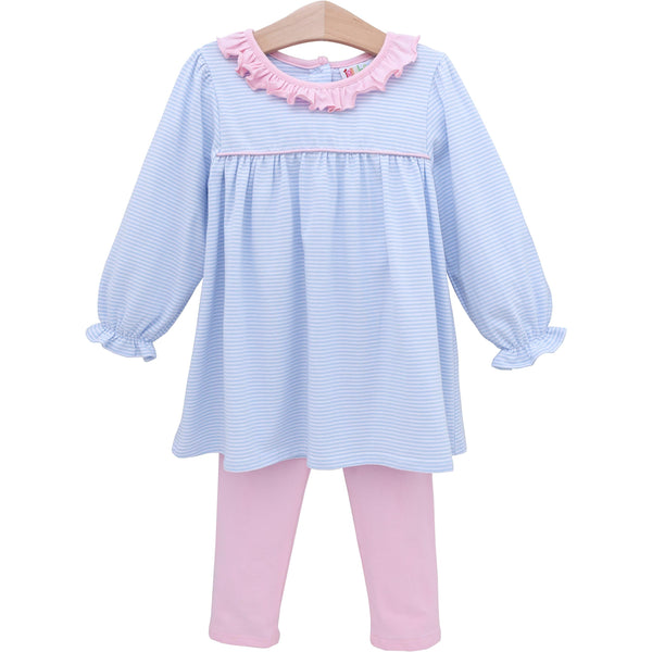 Audrey Pant Set - Light Blue Stripe/Pink