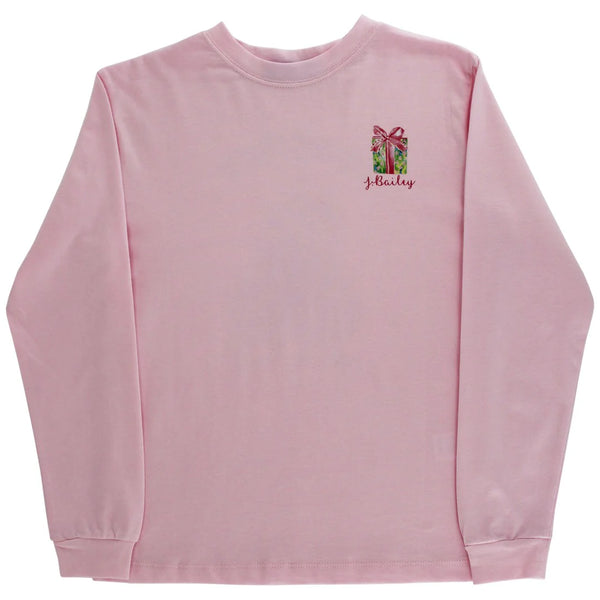 L/S Logo Tee- Santa Tree on Pink