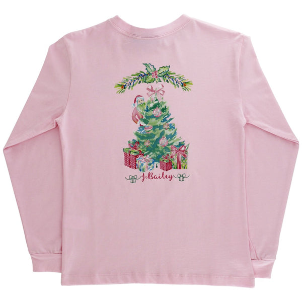 L/S Logo Tee- Santa Tree on Pink