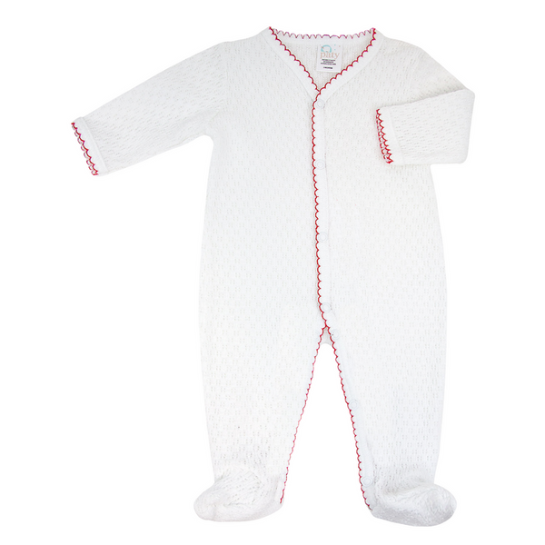 Knit Footie W/ Trim- Red