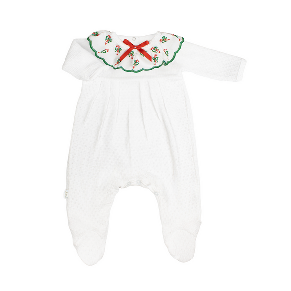 Knit Footie- Candy Cane Trim