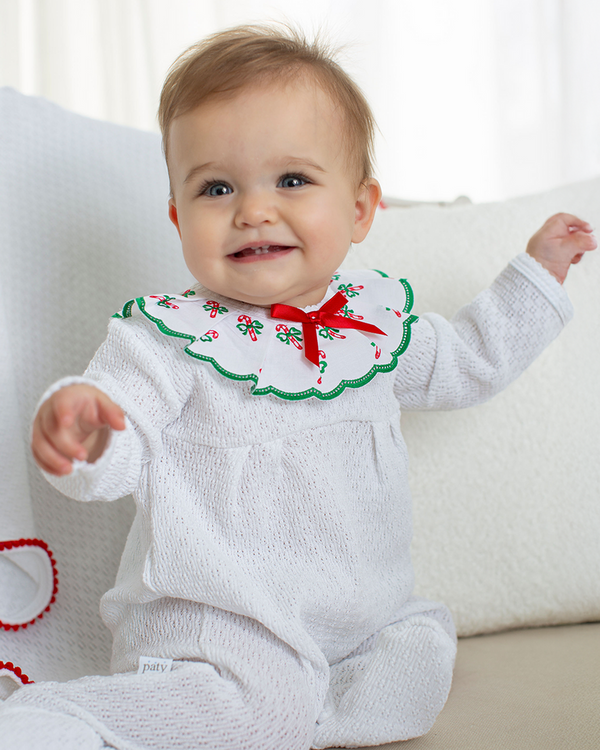 Knit Footie- Candy Cane Trim