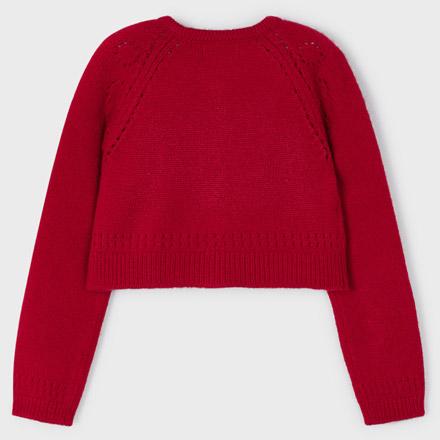 Openwork Knit Cardigan- Red
