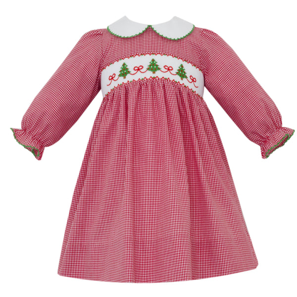 Christmas Trees W/ Bows Dress- Red Gingham