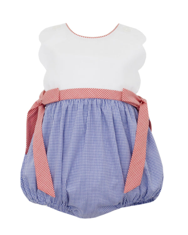 Scalloped Bubble W/ Side Bows- Royal Blue Check