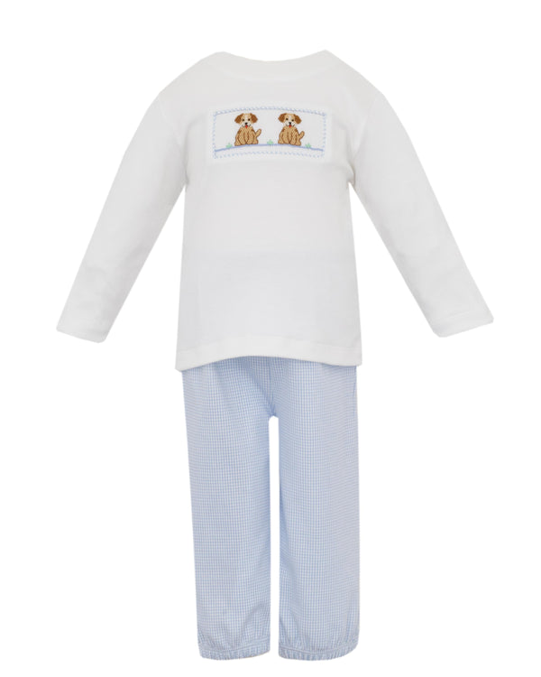 Puppies Knit Pants Set- Blue Check