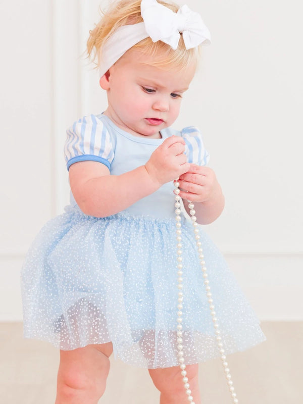 Princess Bow Twirl Romper- Crystal Blue Princess