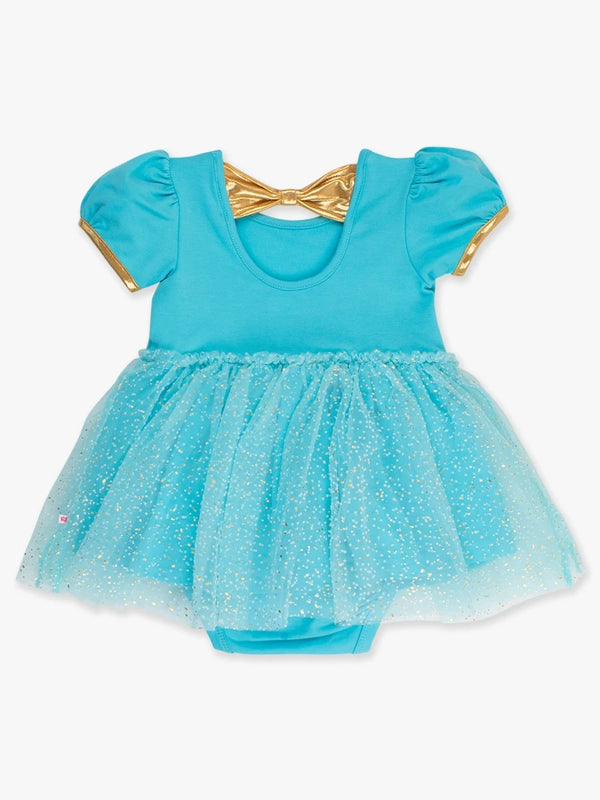 Princess Bow Twirl Romper- Teal Golden Princess