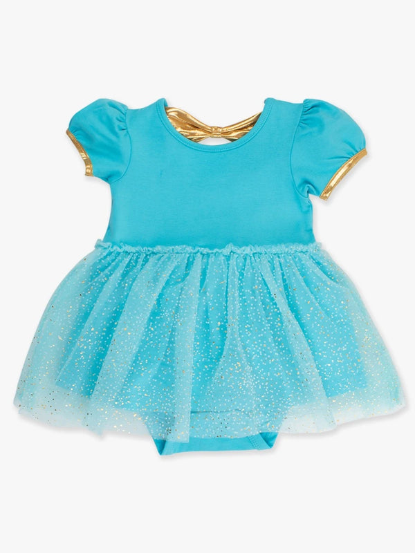 Princess Bow Twirl Romper- Teal Golden Princess