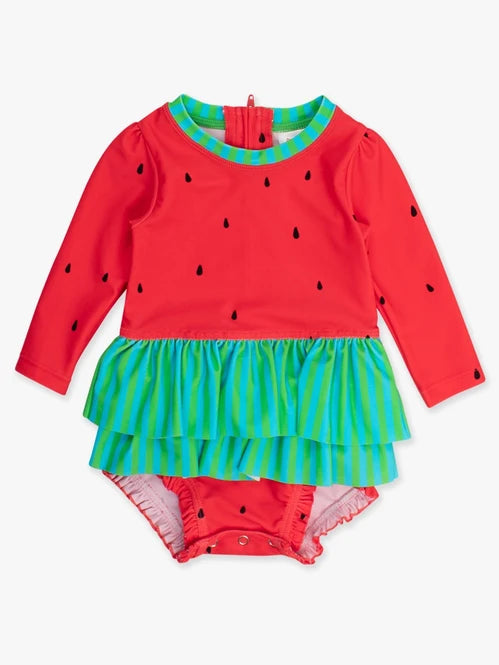 Watermelon Skirted One Piece Rash Guard Swimsuit