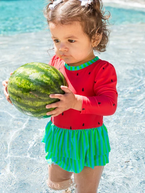 Watermelon Skirted One Piece Rash Guard Swimsuit