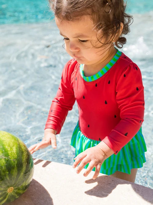 Watermelon Skirted One Piece Rash Guard Swimsuit
