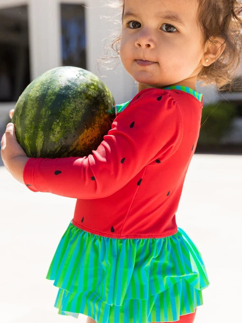 Watermelon Skirted One Piece Rash Guard Swimsuit