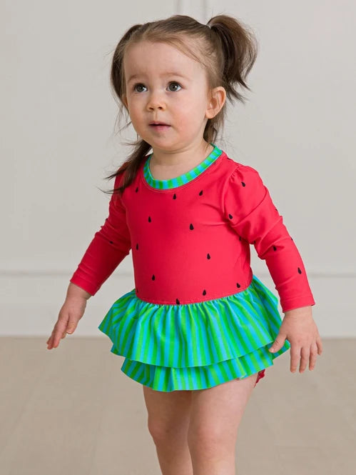 Watermelon Skirted One Piece Rash Guard Swimsuit