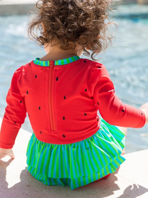 Watermelon Skirted One Piece Rash Guard Swimsuit