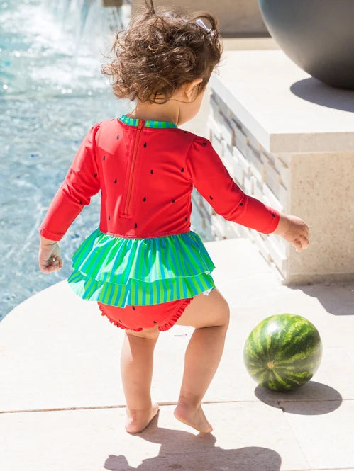 Watermelon Skirted One Piece Rash Guard Swimsuit