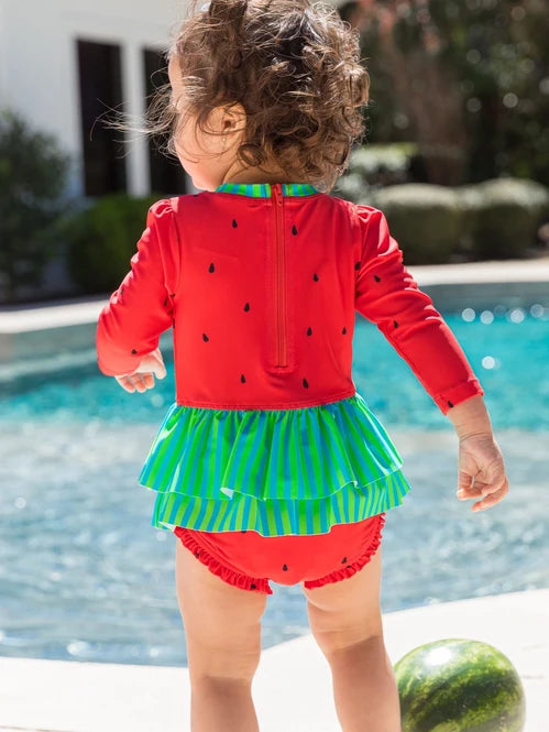 Watermelon Skirted One Piece Rash Guard Swimsuit