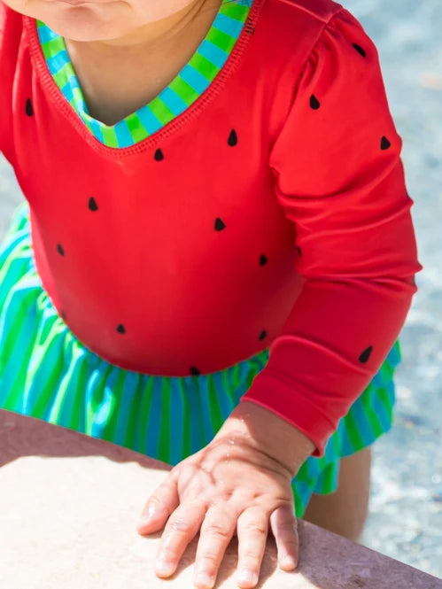 Watermelon Skirted One Piece Rash Guard Swimsuit