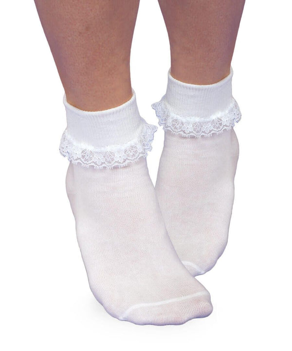 Smooth Toe Simplicity Lace Turn Cuff Socks 1 Pair- White