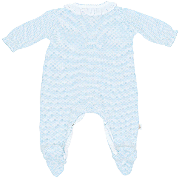 Knit Footie With Eyelet- Blue