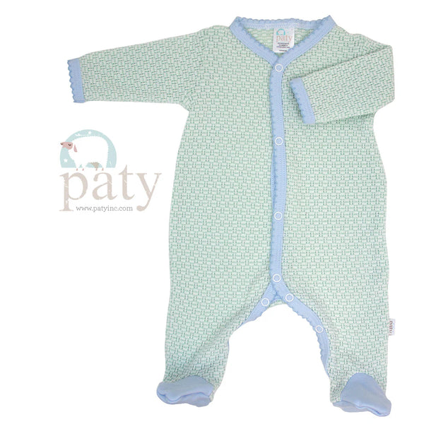 Footie W/Pima Trim- Mint/Blue