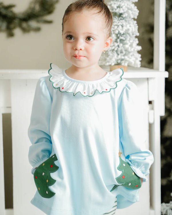 Christmas Tree Amelie Knit Legging Set- Lt. Blue