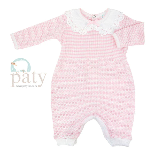 Knit Romper W/ Collar- Pink