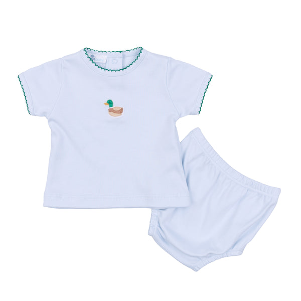 Mini Mallard Embroidered Diaper Cover Set- Light Blue