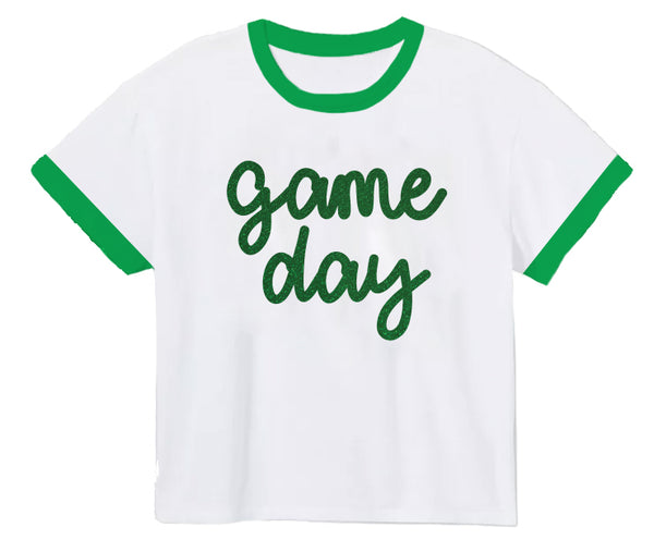 Tinsel Game Day Ringer Boxy T- Green