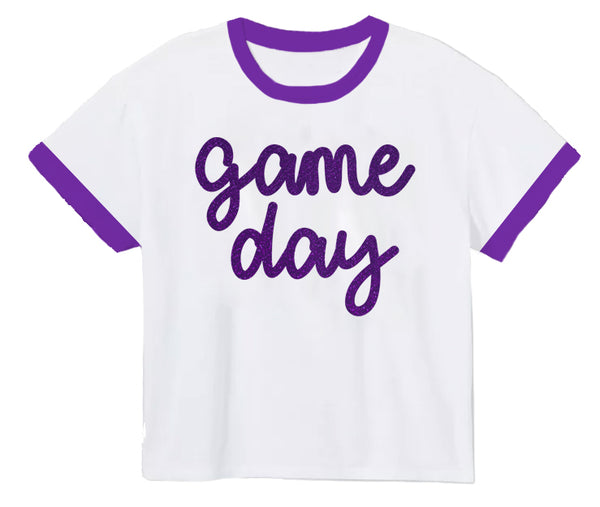 Tinsel Game Day Ringer Boxy T- Purple