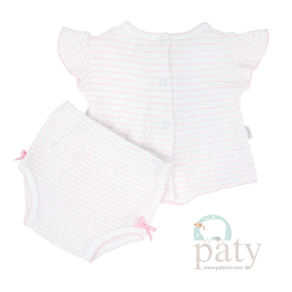 Flutter Sleeve Bows Diaper Set- Pinstripe Pink