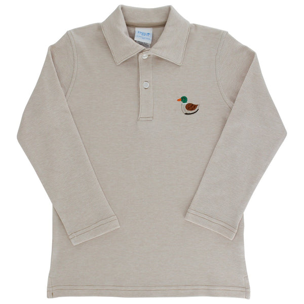 Embroidered Knit Polo Duck- Micro Stripe Khaki