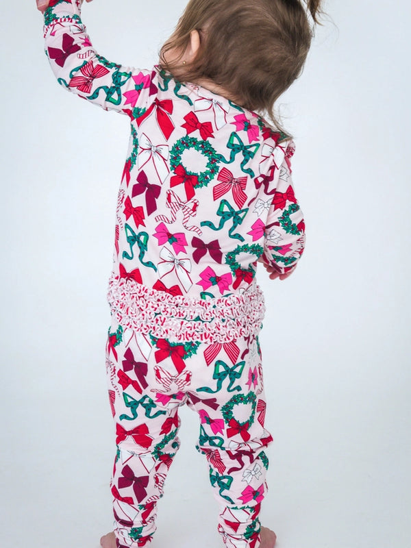 Holly Bows Convertible Ruffle Footie