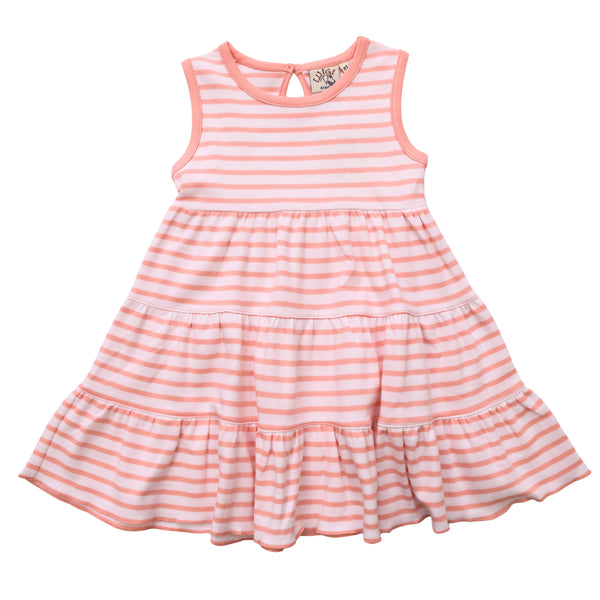 Tiered Dress- Peach Stripe