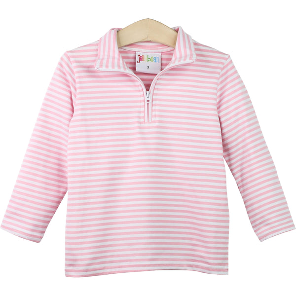 1/4 Zip Knit Pullover - Light Pink Stripe