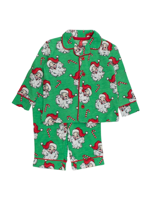 Green Santa Joy L/S Button Up Pajama Set