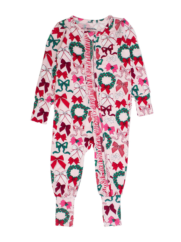Holly Bows Convertible Ruffle Footie