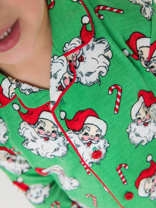 Green Santa Joy L/S Button Up Pajama Set