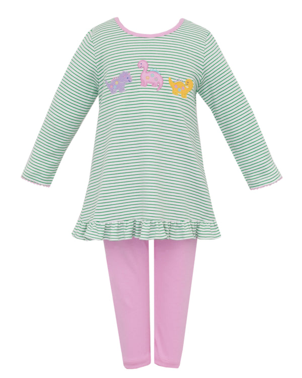 Dinosaurs Knit L/S Tunic Set- Green Stripe