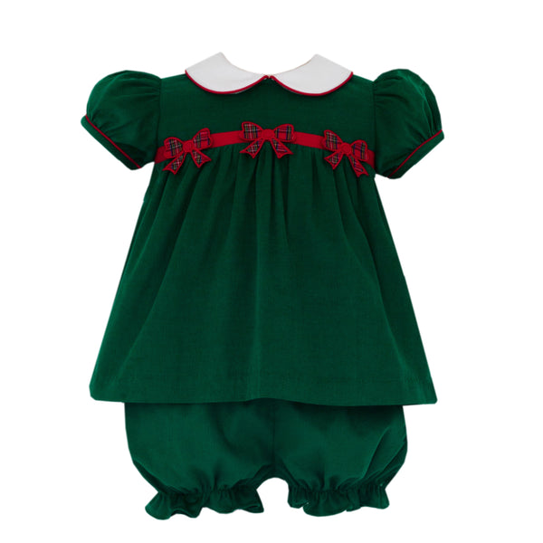 Bows Green Corduroy S/S Bloomer Set