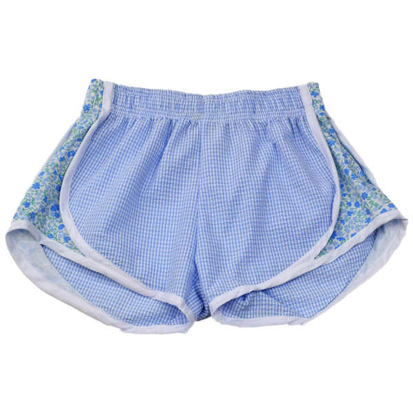 Light Blue Gingham Shorts (Floral Side)
