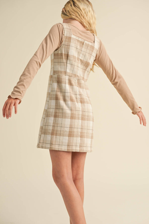 Sheath Dress- Beige Plaid