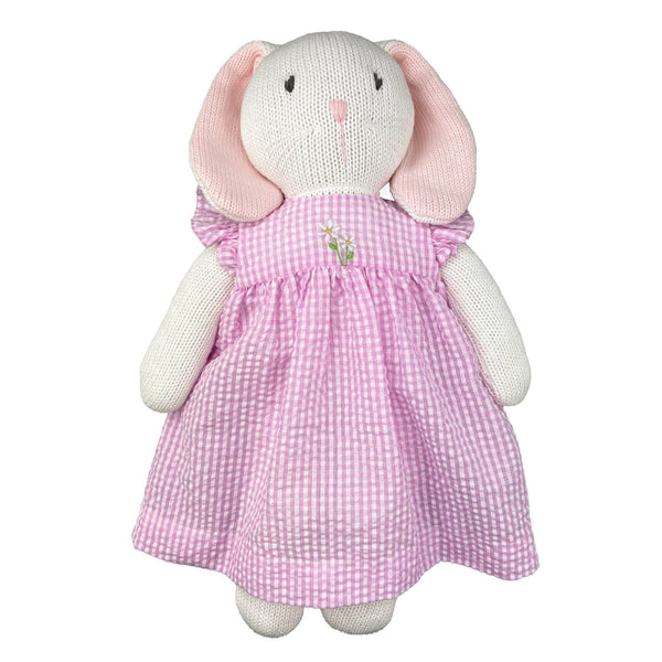 Knit Bunny Doll with Pink Check Dress: 14"