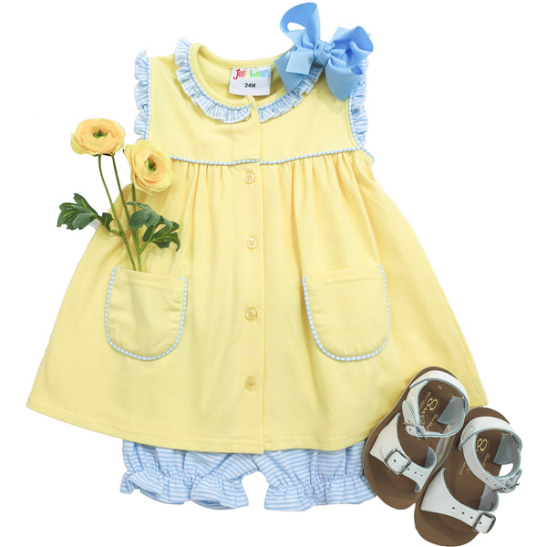 Harper Bloomer Set- Yellow with Blue Stripe