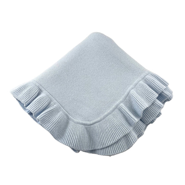 Knitted Ruffle Edge Blanket- Blue
