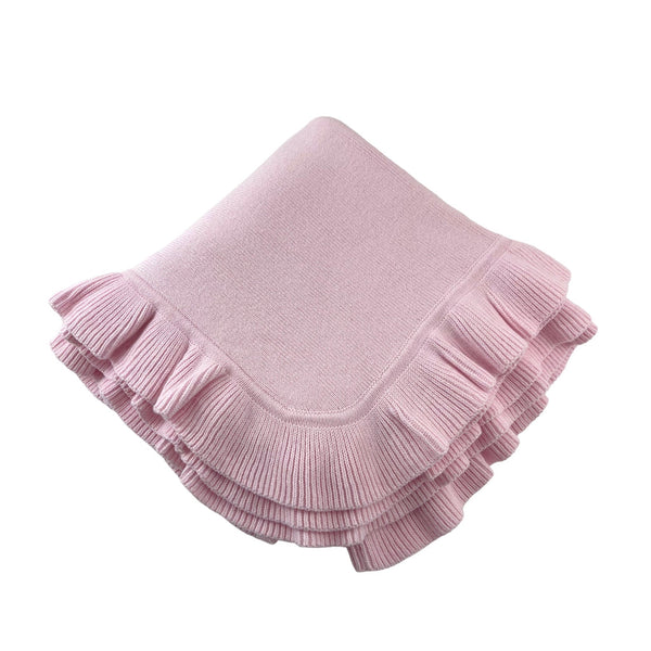 Knitted Ruffle Edge Blanket- Pink